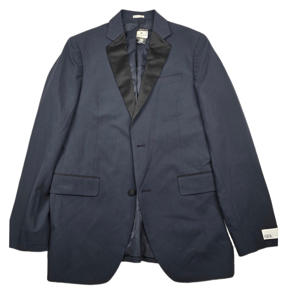 Nordstrom Rack Tuxedo Blazer Mens 42L Navy Blue Satin Lapel Trim Fit Jacket NEW
